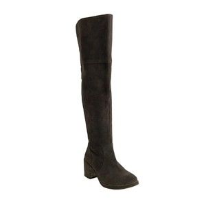 Lucky Brand Leather Rayla Over The Knee Boots Block Heel Gray 7.5
